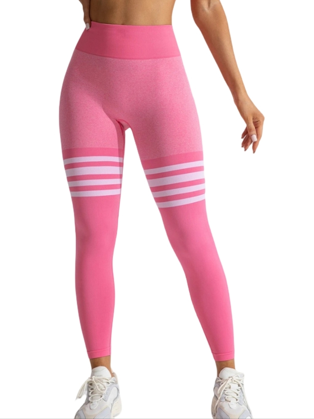 Womens Seamless High-Waist Pink Stripe Leggings Size L NWOT